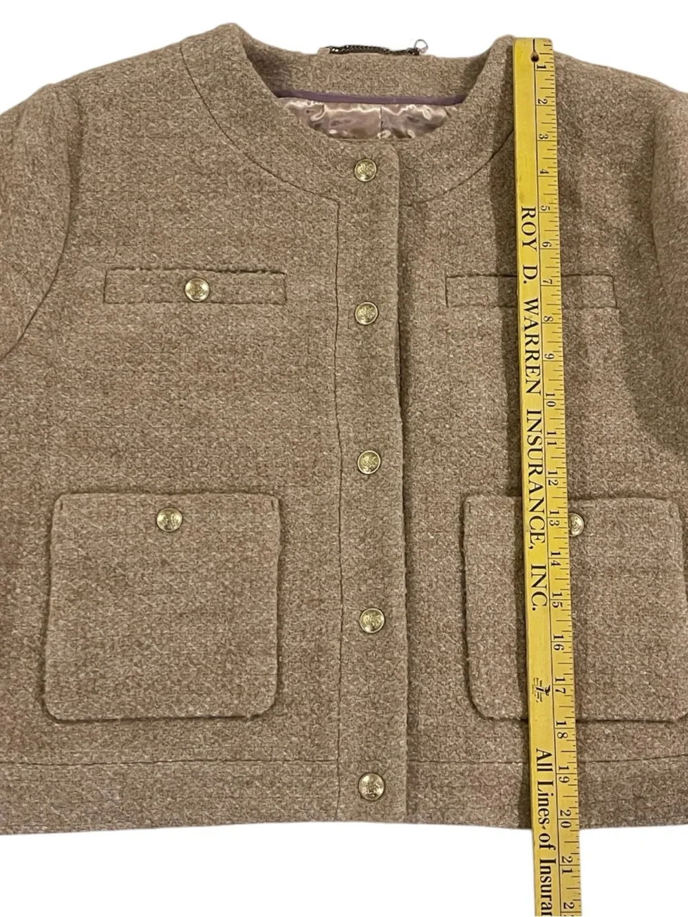 J. Crew Cream Bouclé Collarless Jacket with Gold Buttons